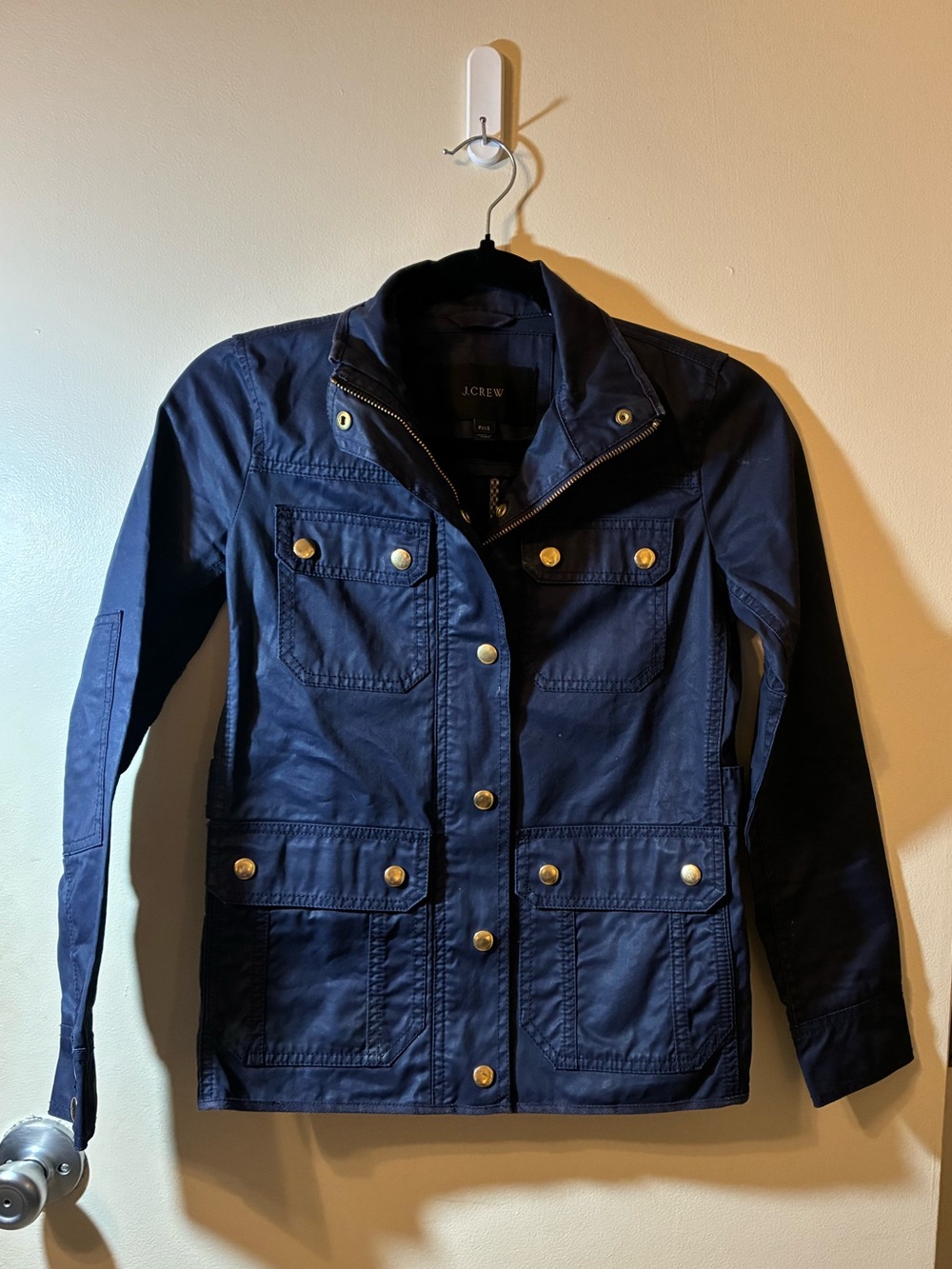 J. Crew Downtown Field Jacket Navy Blue Waxed Cotton Utility Military XXS Petite